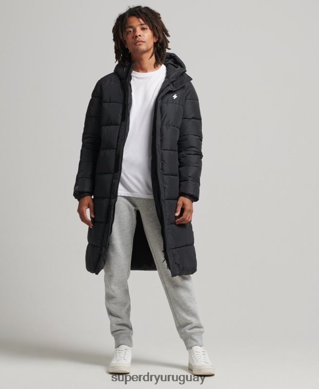 uy Superdry hombres abrigo largo con capucha y logo negro DT2N8Z4481 ropa