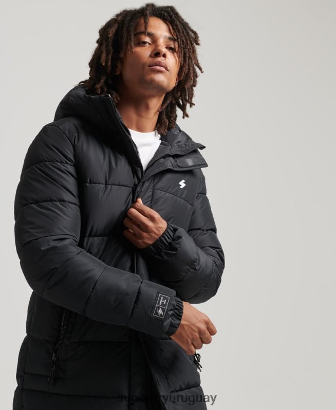uy Superdry hombres abrigo largo con capucha y logo negro DT2N8Z4481 ropa