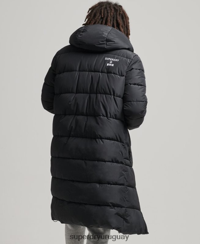 uy Superdry hombres abrigo largo con capucha y logo negro DT2N8Z4481 ropa
