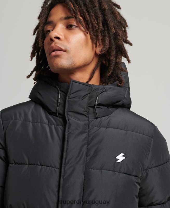 uy Superdry hombres abrigo largo con capucha y logo negro DT2N8Z4481 ropa