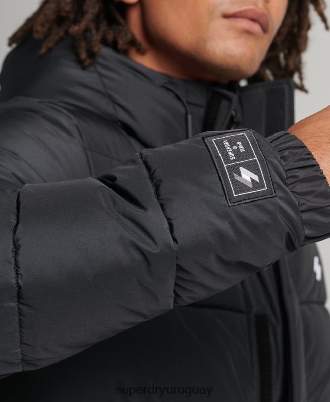 uy Superdry hombres abrigo largo con capucha y logo negro DT2N8Z4481 ropa