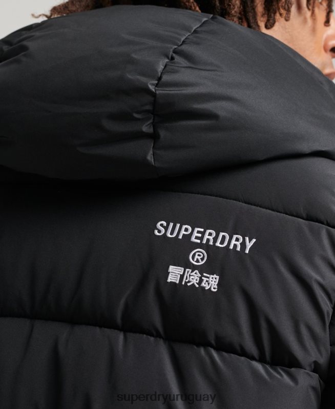 uy Superdry hombres abrigo largo con capucha y logo negro DT2N8Z4481 ropa