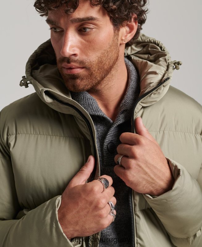 uy Superdry hombres abrigo largo de edredón caqui DT2N8Z1037 ropa
