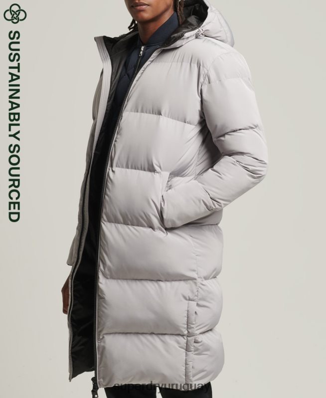 uy Superdry hombres abrigo largo de edredón gris claro DT2N8Z1124 ropa