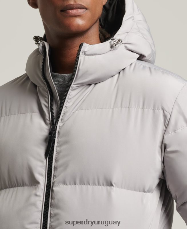 uy Superdry hombres abrigo largo de edredón gris claro DT2N8Z1124 ropa