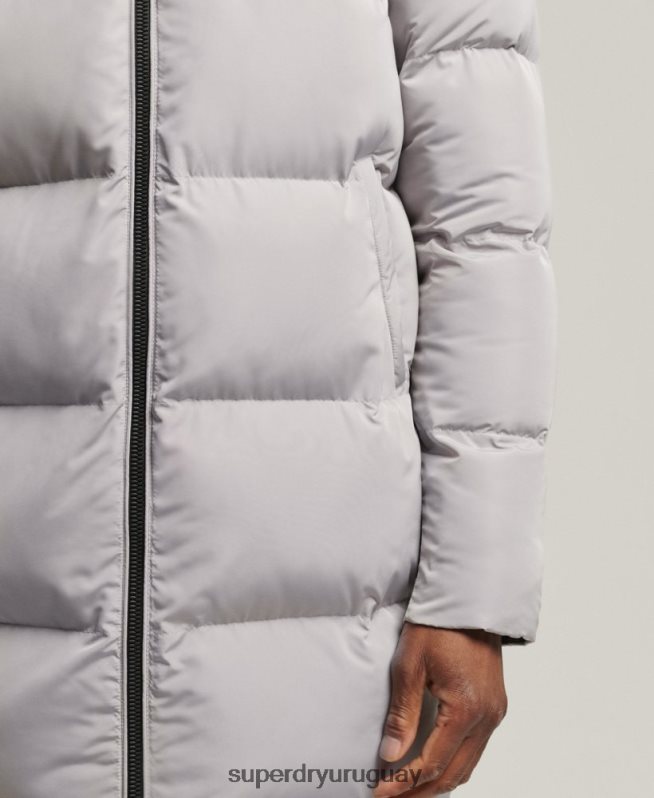 uy Superdry hombres abrigo largo de edredón gris claro DT2N8Z1124 ropa