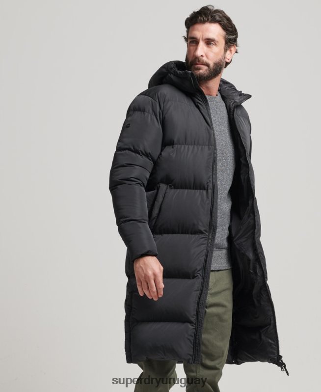 uy Superdry hombres abrigo largo de edredón negro DT2N8Z1123 ropa