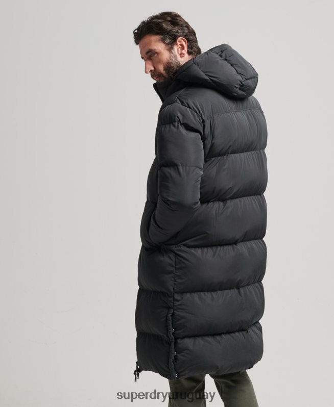 uy Superdry hombres abrigo largo de edredón negro DT2N8Z1123 ropa