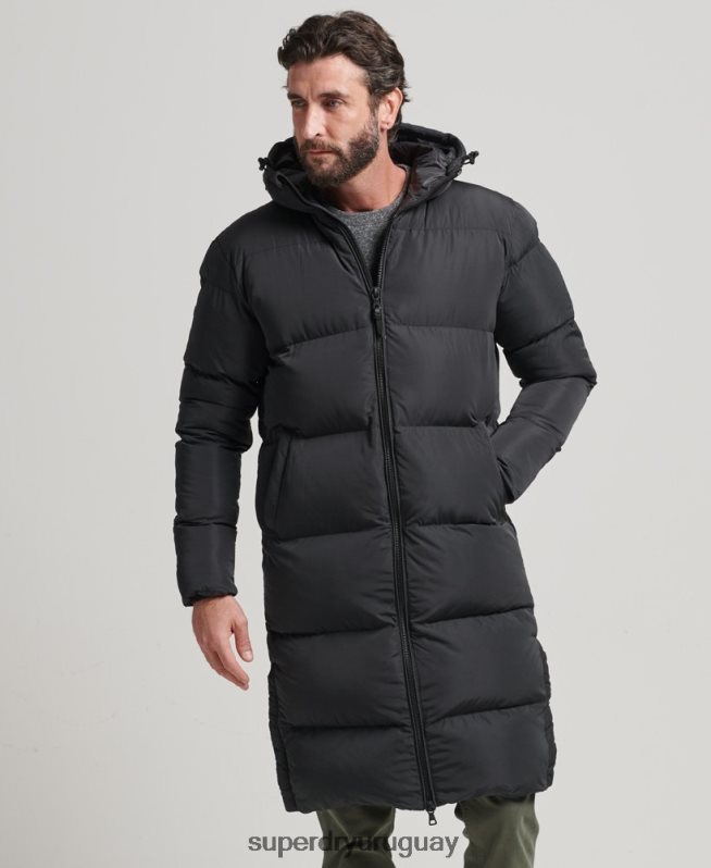 uy Superdry hombres abrigo largo de edredón negro DT2N8Z1123 ropa