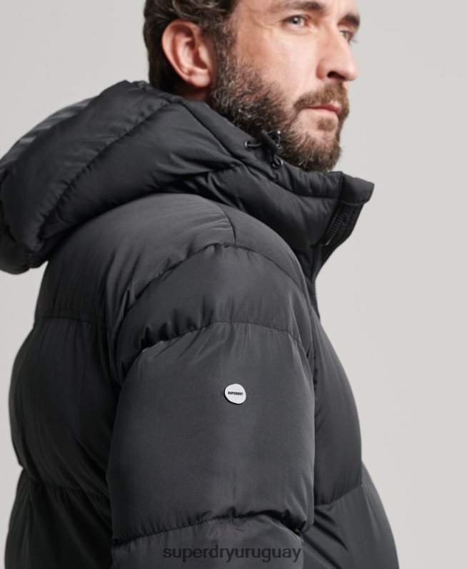 uy Superdry hombres abrigo largo de edredón negro DT2N8Z1123 ropa