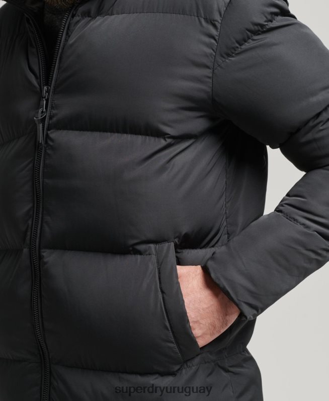 uy Superdry hombres abrigo largo de edredón negro DT2N8Z1123 ropa