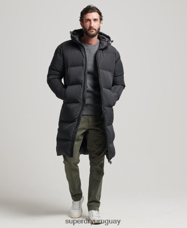 uy Superdry hombres abrigo largo de edredón negro DT2N8Z1123 ropa