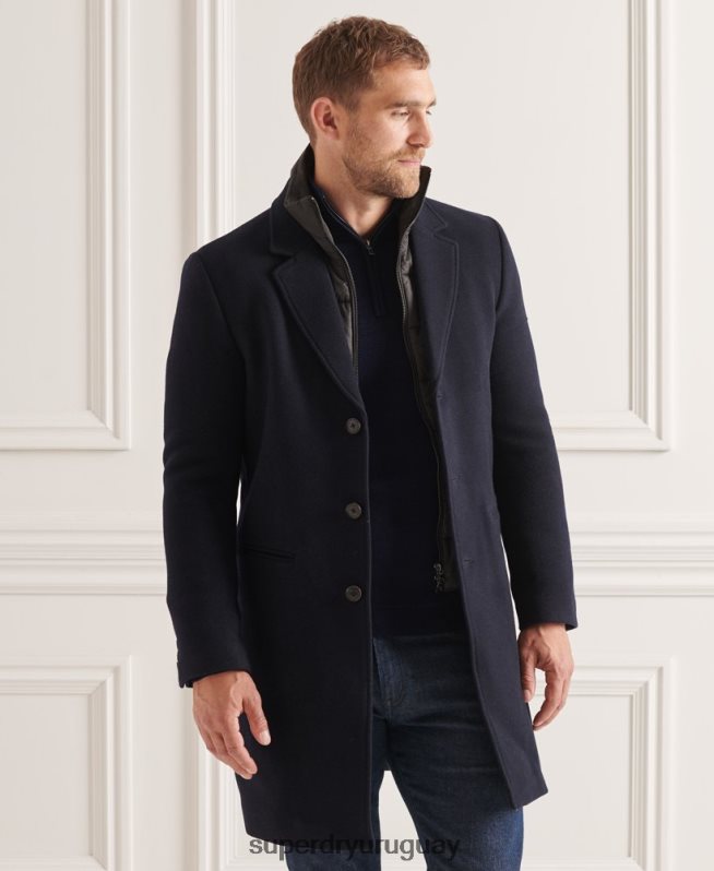 uy Superdry hombres abrigo studios acolchado de lana Armada DT2N8Z1166 ropa