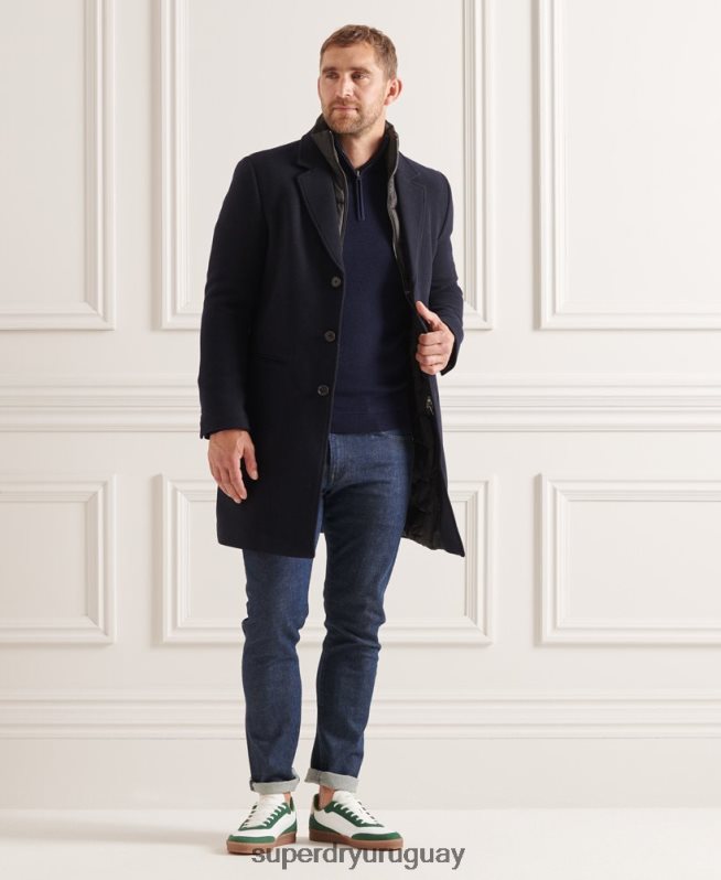 uy Superdry hombres abrigo studios acolchado de lana Armada DT2N8Z1166 ropa