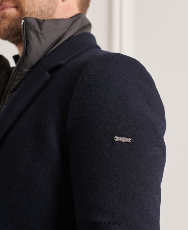 uy Superdry hombres abrigo studios acolchado de lana Armada DT2N8Z1166 ropa
