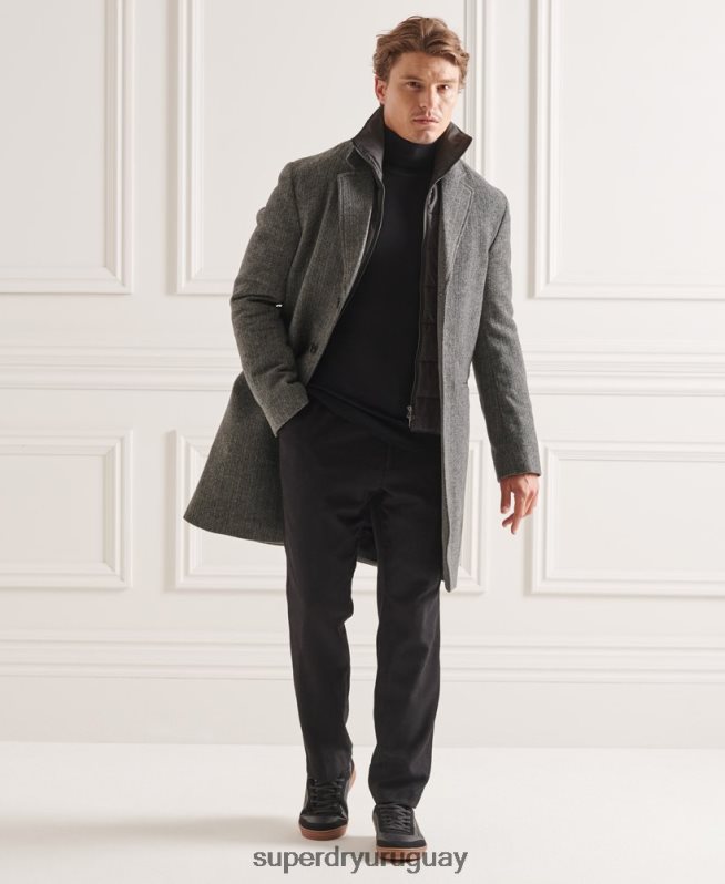 uy Superdry hombres abrigo studios acolchado de lana gris oscuro DT2N8Z1167 ropa