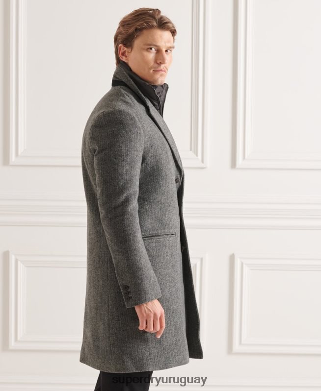 uy Superdry hombres abrigo studios acolchado de lana gris oscuro DT2N8Z1167 ropa