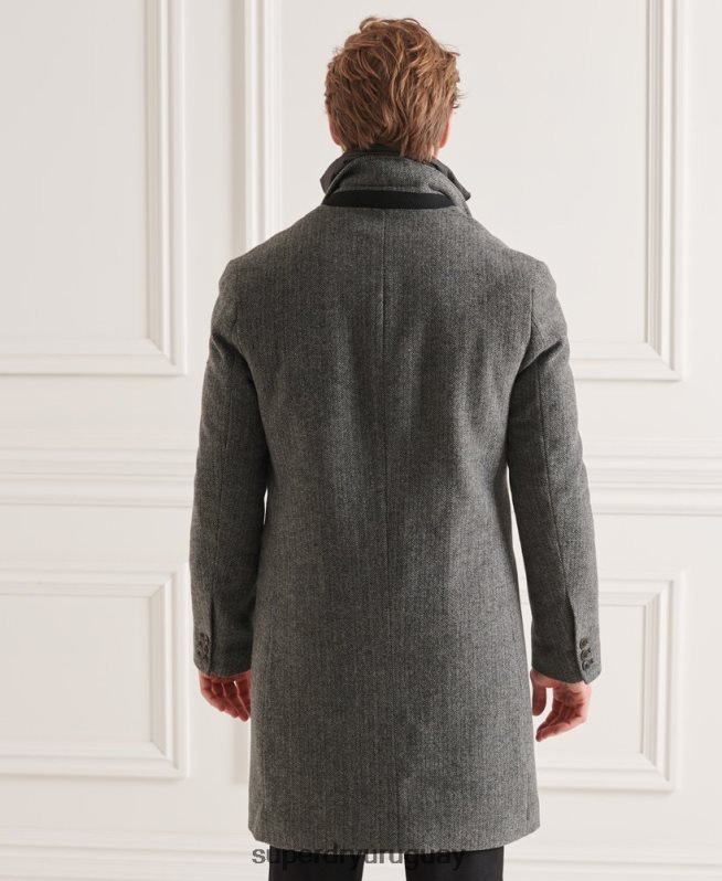 uy Superdry hombres abrigo studios acolchado de lana gris oscuro DT2N8Z1167 ropa