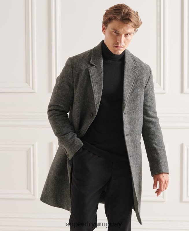 uy Superdry hombres abrigo studios acolchado de lana gris oscuro DT2N8Z1167 ropa