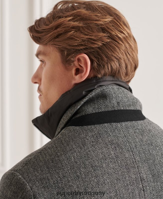 uy Superdry hombres abrigo studios acolchado de lana gris oscuro DT2N8Z1167 ropa