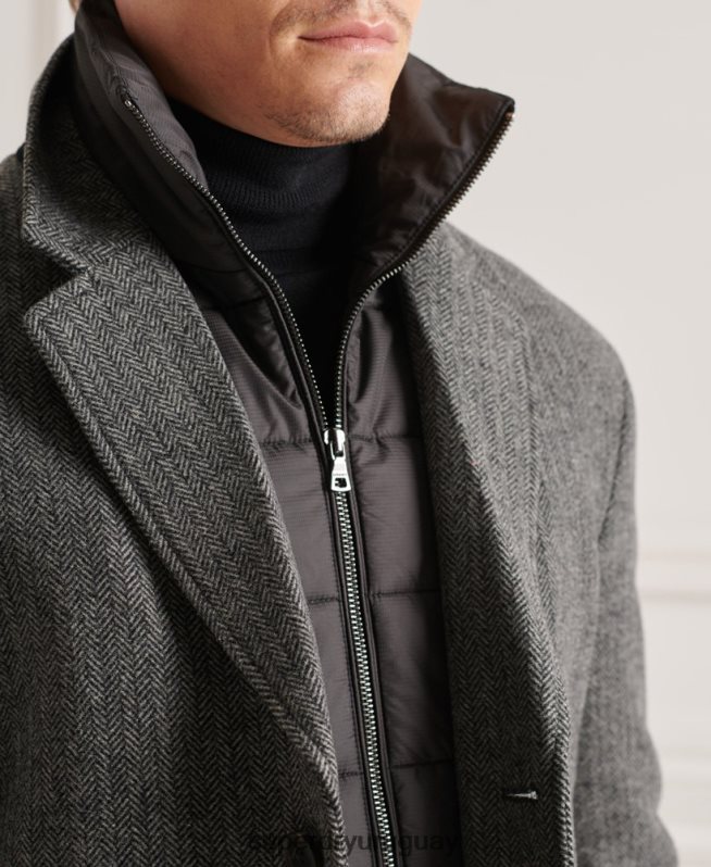 uy Superdry hombres abrigo studios acolchado de lana gris oscuro DT2N8Z1167 ropa