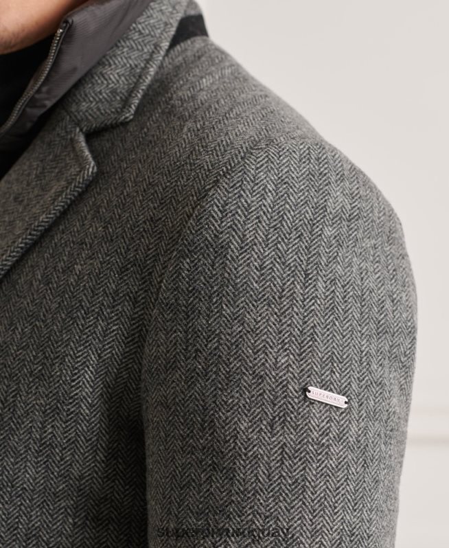 uy Superdry hombres abrigo studios acolchado de lana gris oscuro DT2N8Z1167 ropa