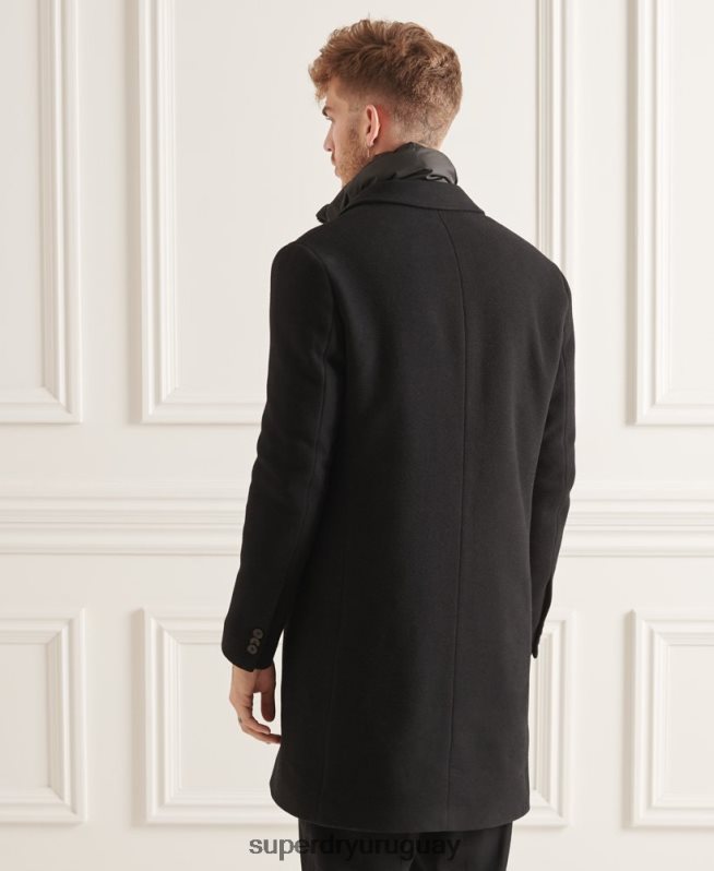 uy Superdry hombres abrigo studios acolchado de lana negro DT2N8Z1165 ropa