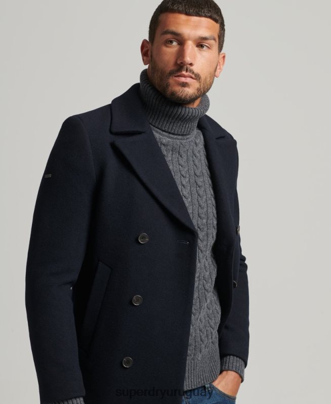 uy Superdry hombres chaquetón corto de mezcla de lana Armada DT2N8Z1146 ropa