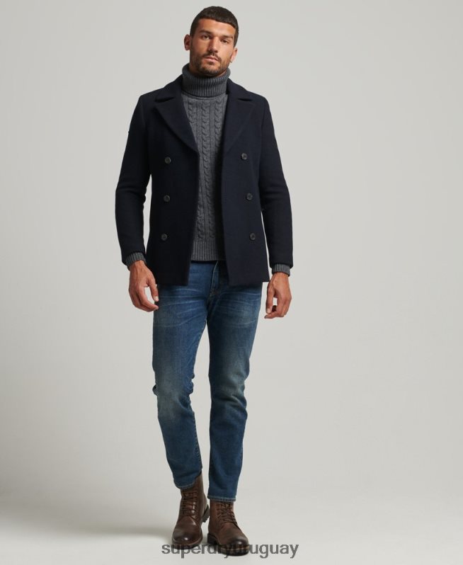 uy Superdry hombres chaquetón corto de mezcla de lana Armada DT2N8Z1146 ropa