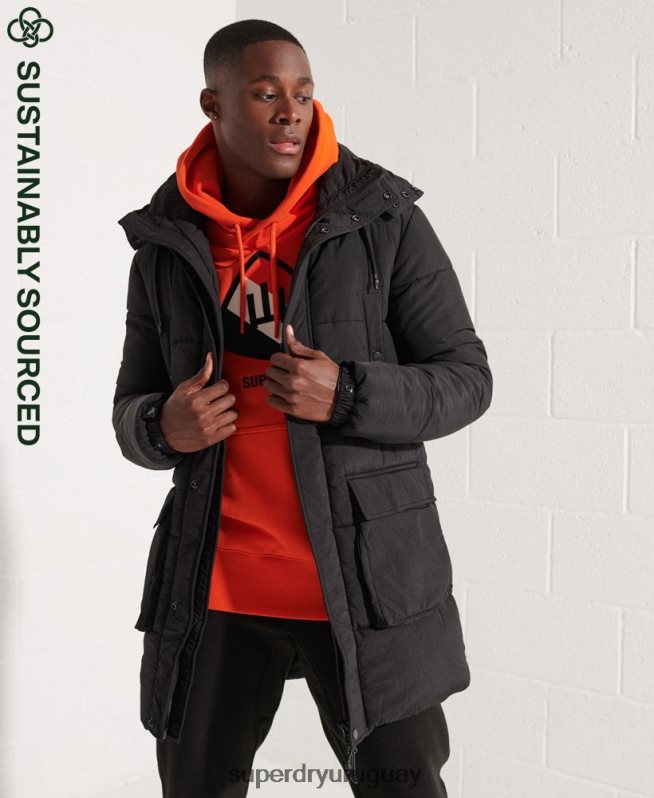 uy Superdry hombres parka capitonada expedición negro DT2N8Z4512 ropa