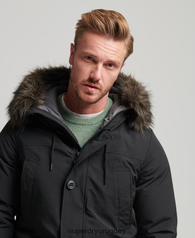 uy Superdry hombres parka de plumón de rookie gris oscuro DT2N8Z4577 ropa