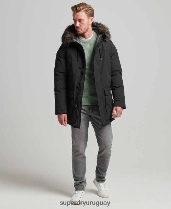 uy Superdry hombres parka de plumón de rookie gris oscuro DT2N8Z4577 ropa
