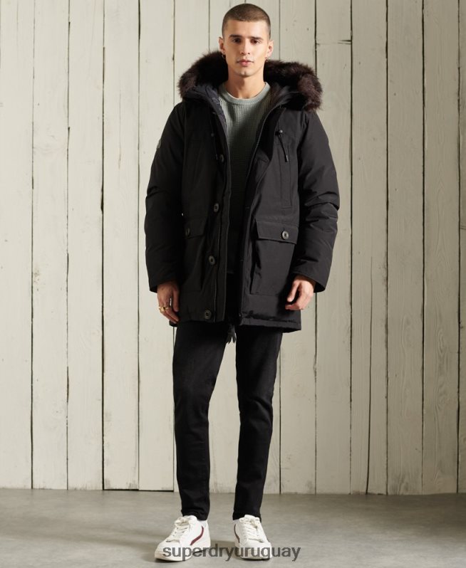 uy Superdry hombres parka de plumón de rookie negro DT2N8Z4734 ropa