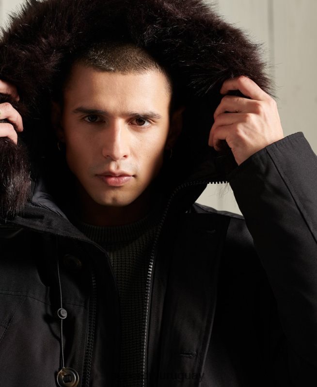 uy Superdry hombres parka de plumón de rookie negro DT2N8Z4734 ropa