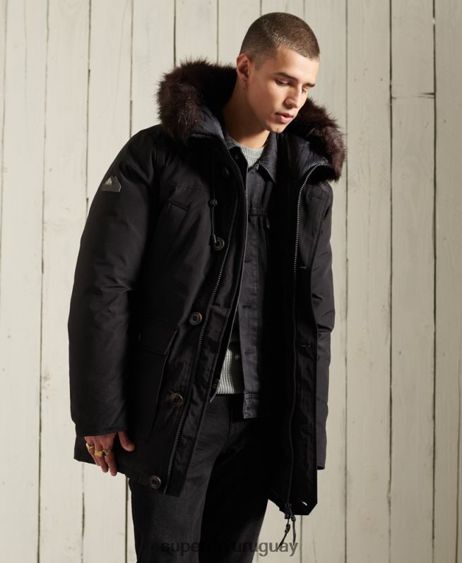 uy Superdry hombres parka de plumón de rookie negro DT2N8Z4734 ropa