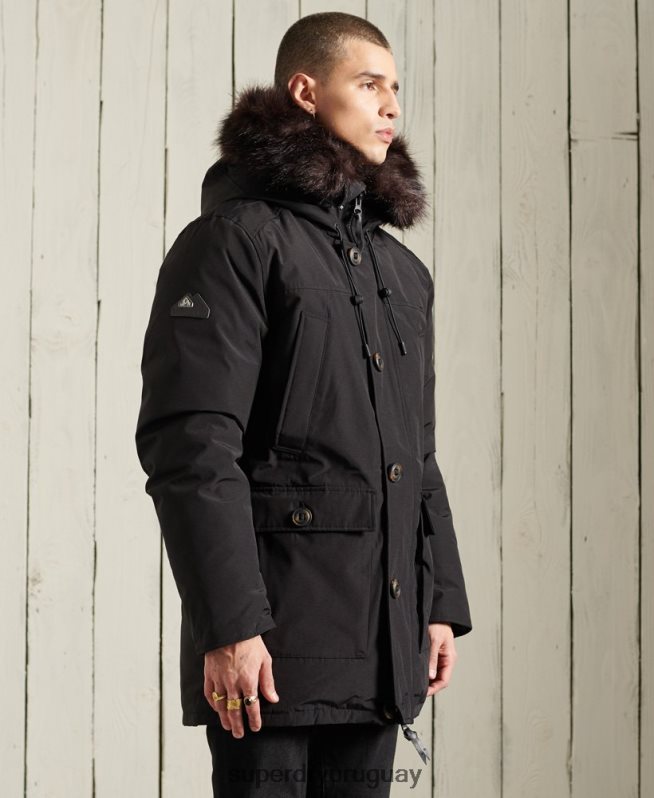 uy Superdry hombres parka de plumón de rookie negro DT2N8Z4734 ropa