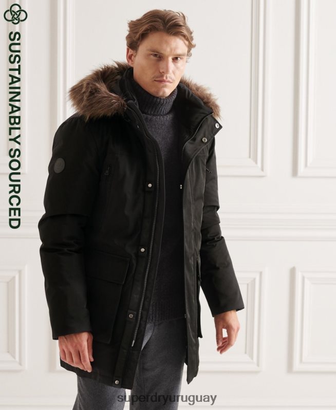 uy Superdry hombres parka de plumón de studios everest negro DT2N8Z4742 ropa