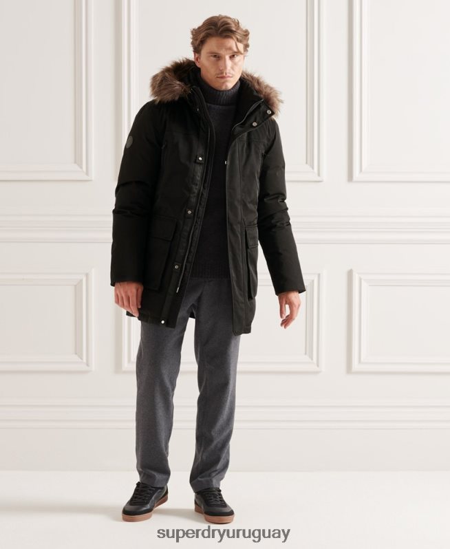 uy Superdry hombres parka de plumón de studios everest negro DT2N8Z4742 ropa