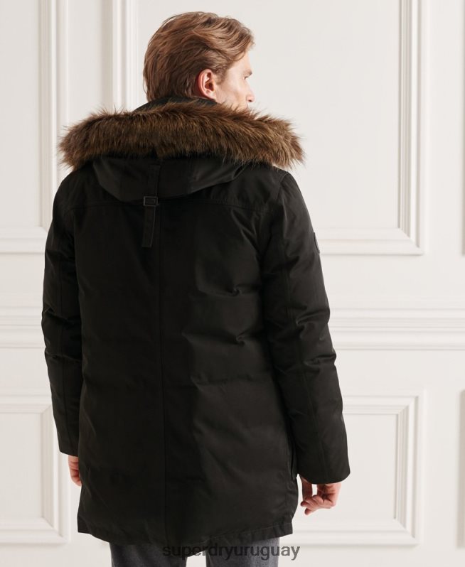 uy Superdry hombres parka de plumón de studios everest negro DT2N8Z4742 ropa