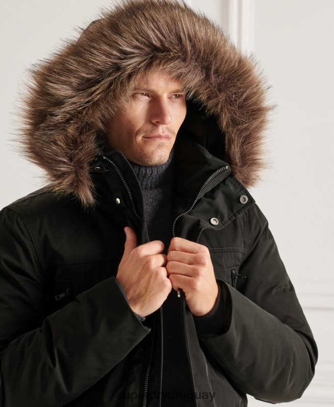 uy Superdry hombres parka de plumón de studios everest negro DT2N8Z4742 ropa