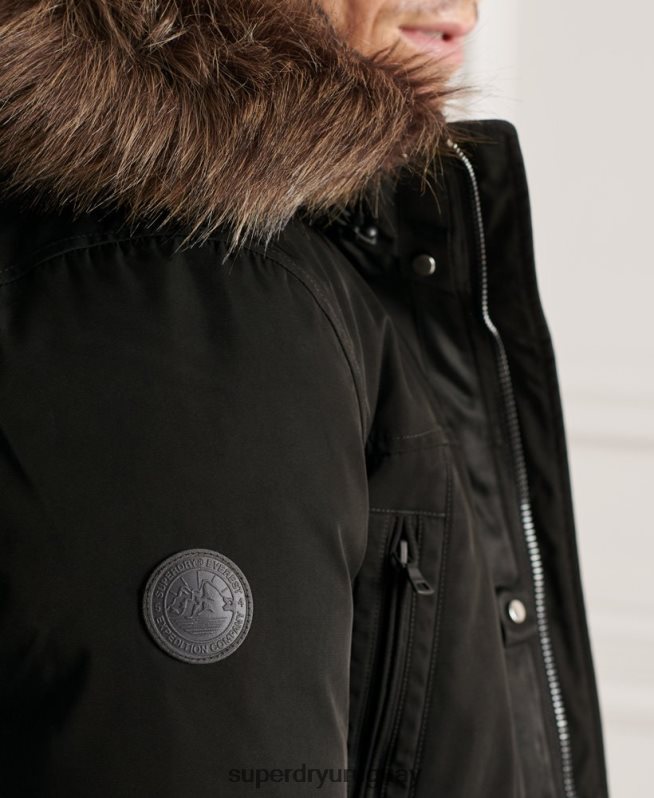 uy Superdry hombres parka de plumón de studios everest negro DT2N8Z4742 ropa