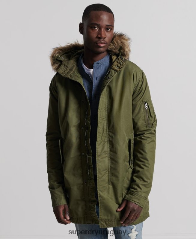 uy Superdry hombres parka service con ribete de piel sintética caqui DT2N8Z4493 ropa