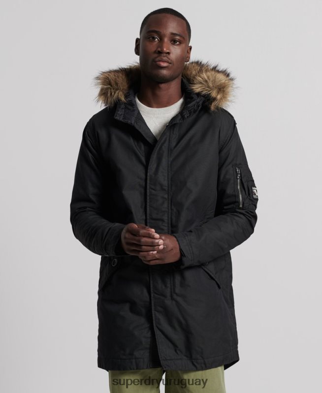 uy Superdry hombres parka service con ribete de piel sintética gris oscuro DT2N8Z1171 ropa