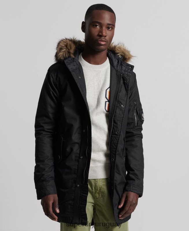 uy Superdry hombres parka service con ribete de piel sintética gris oscuro DT2N8Z1171 ropa