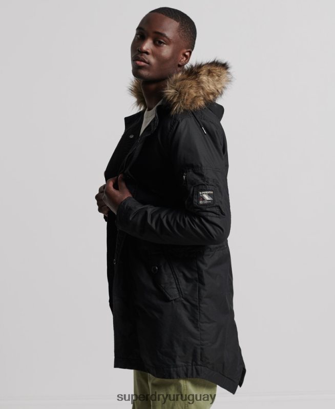 uy Superdry hombres parka service con ribete de piel sintética gris oscuro DT2N8Z1171 ropa