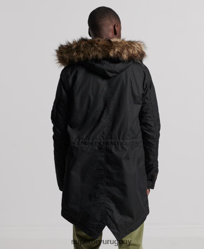 uy Superdry hombres parka service con ribete de piel sintética gris oscuro DT2N8Z1171 ropa