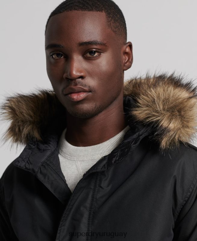 uy Superdry hombres parka service con ribete de piel sintética gris oscuro DT2N8Z1171 ropa