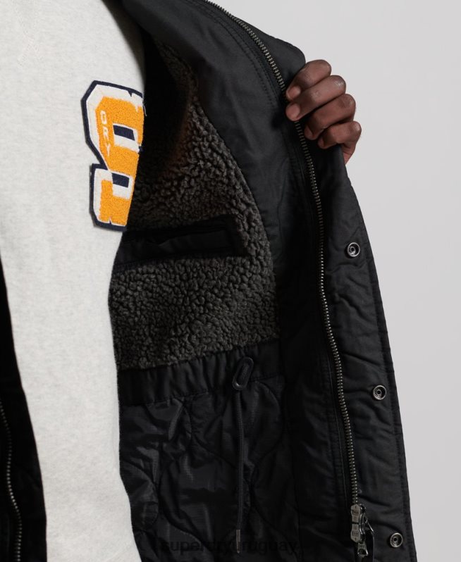 uy Superdry hombres parka service con ribete de piel sintética gris oscuro DT2N8Z1171 ropa