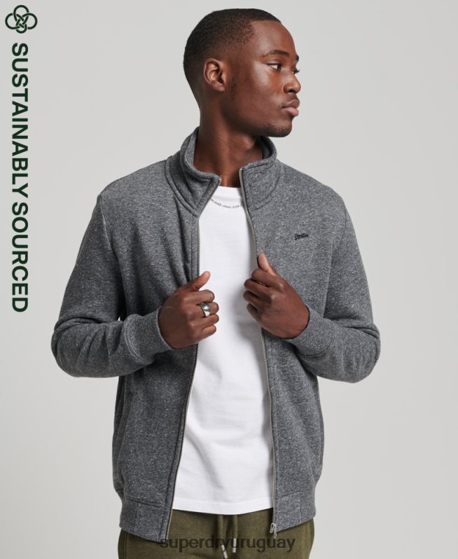 uy Superdry hombres top deportivo de algodón orgánico con cremallera y logo vintage gris oscuro DT2N8Z6454 ropa