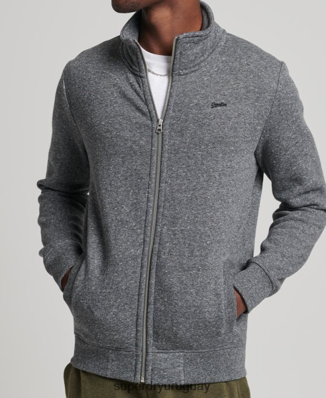 uy Superdry hombres top deportivo de algodón orgánico con cremallera y logo vintage gris oscuro DT2N8Z6454 ropa